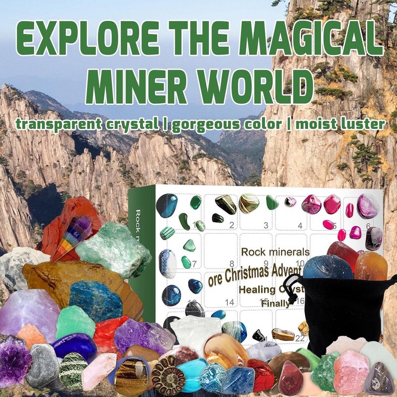 woobles Advent Calendar 2021, 24 Days Christmas Countdown Calendar Rock Mineral Dig Kit Novelty Toy Surprises For Kids With 24 Pcs Gemstones, Healing Crystal Advent Calendar Kids - Image 4